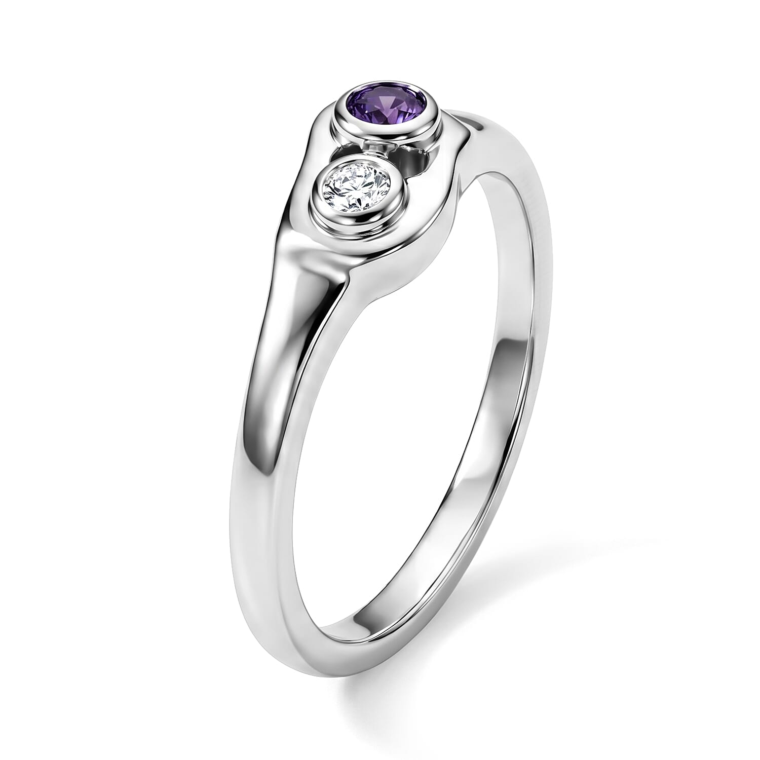 Amethyst and White Topaz 2 Stone Knot Ring in Sterling Silver (Size 7.5)