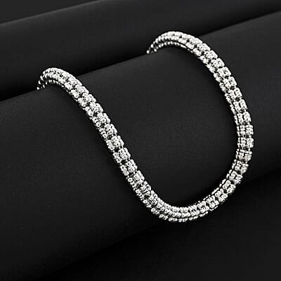 5 Line Ice Chain Necklace in Rhodium Over Sterling Silver 33.60 Grams 20 Inches
