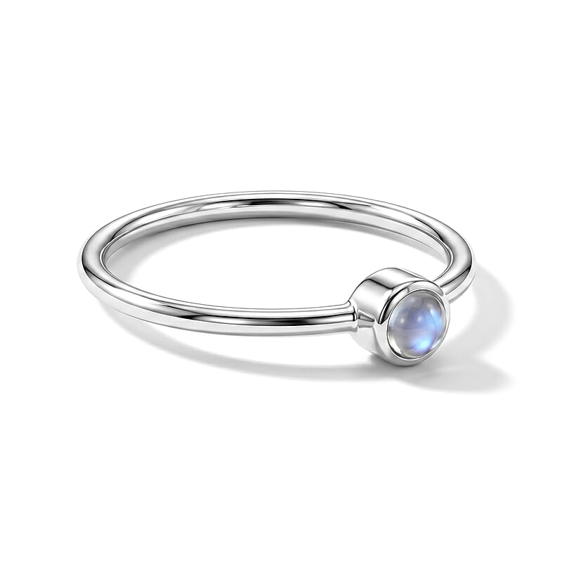 White Moonstone 0.10 ctw Solitaire Ring in Sterling Silver (Size 7.0)