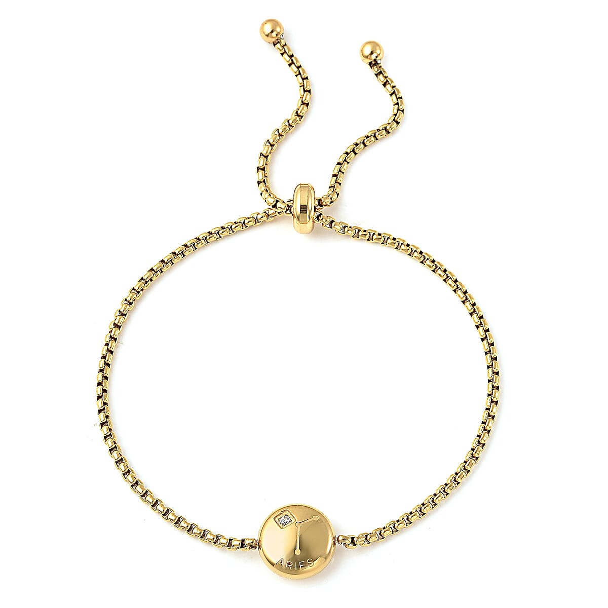 Austrian Crystal Aries Zodiac Constellation Bolo Bracelet Gift Set in ION Plated YG Stainless Steel image number 1