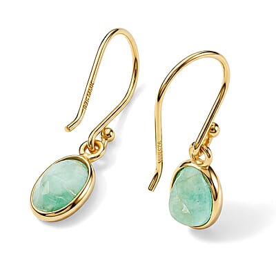 Kagem Zambian Emerald 2.00 ctw Earrings in 14K Yellow Gold Over Sterling Silver