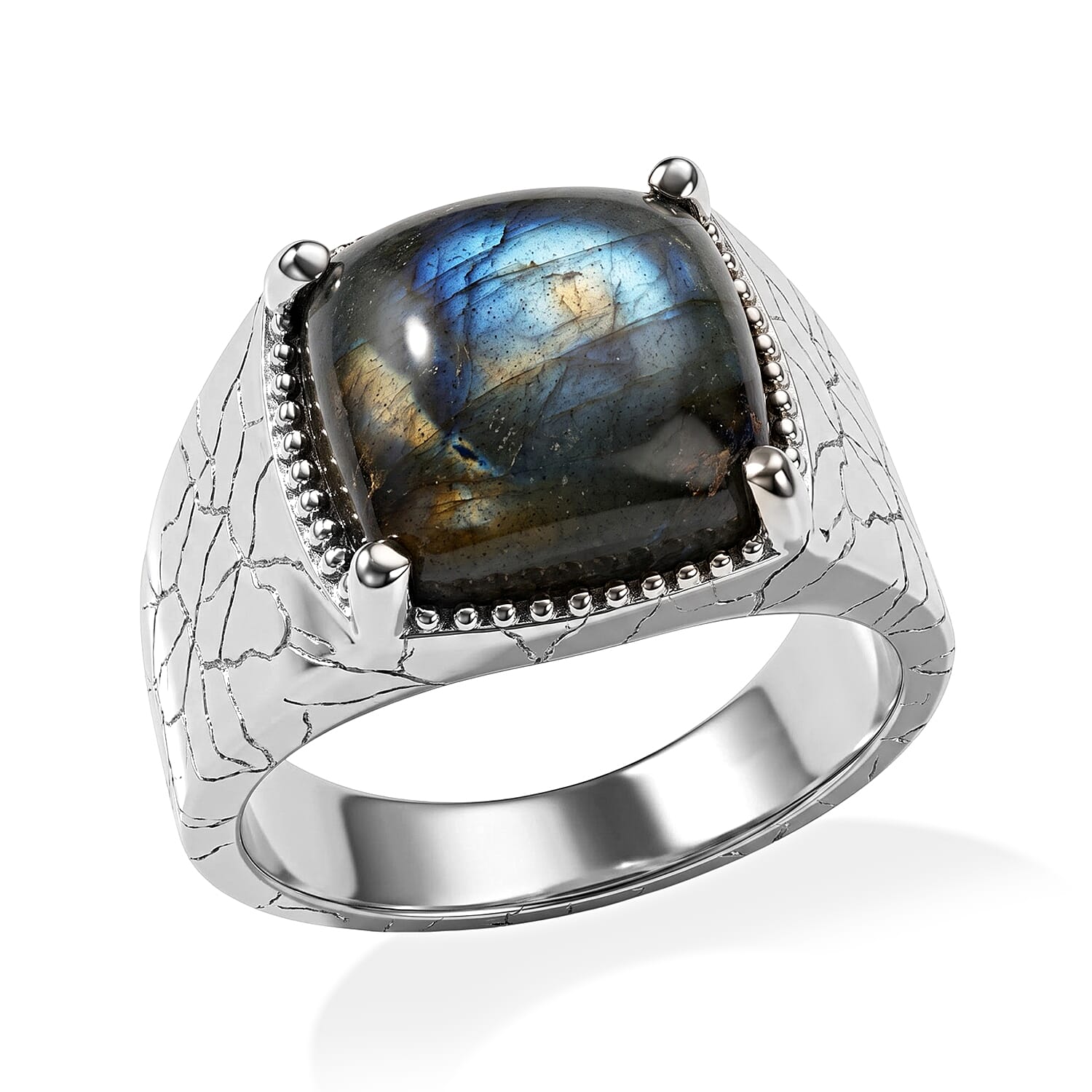EverTrue Malagasy Labradorite 8.65 ctw Men's Ring in Stainless Steel (Size 10.0)