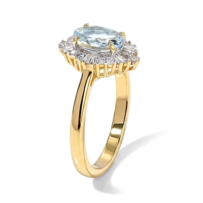 Premium Esprito Aquamarine and Luxuriant Lab Grown Diamond G-H SI 1.65 ctw Ring in 18K Vermeil Rose Gold Over Sterling Silver (Size 8.5)