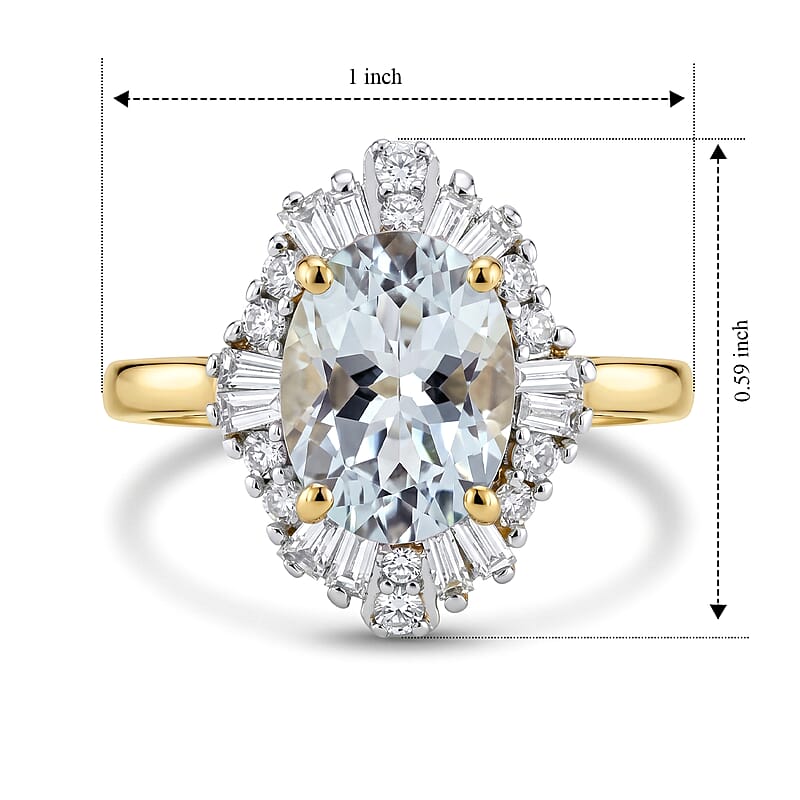 Premium Mangoro Aquamarine and Luxuriant Lab Grown Diamond G-H SI 1.50 ctw Ring in 18K Vermeil Yellow Gold Over Sterling Silver (Size 8.5)