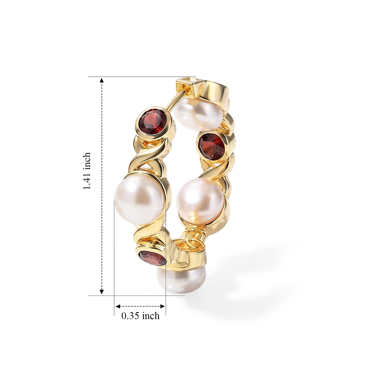 EverTrue Freshwater Pearl and Mozambique Garnet 3.50 ctw Hoop Earrings in 18K YG Plated