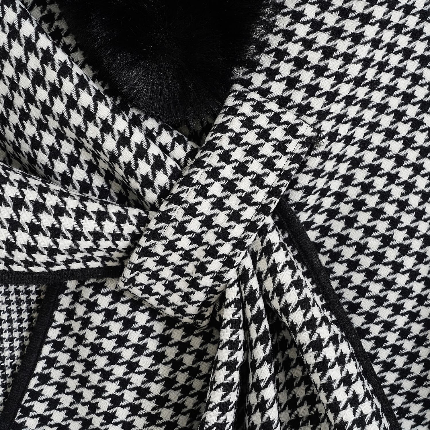 La Marey Black and White Long Fur Poncho Shawl with Buckle Fastening