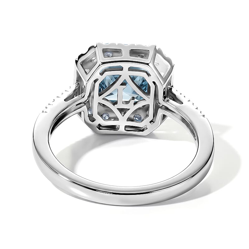 Luxuriant Asscher Cut Lab Grown Blue Diamond (IR) and Lab Grown Diamond VS 2.60 ctw Imperial Blue Ring in Rhodium Over Sterling Silver (Size 6.0)