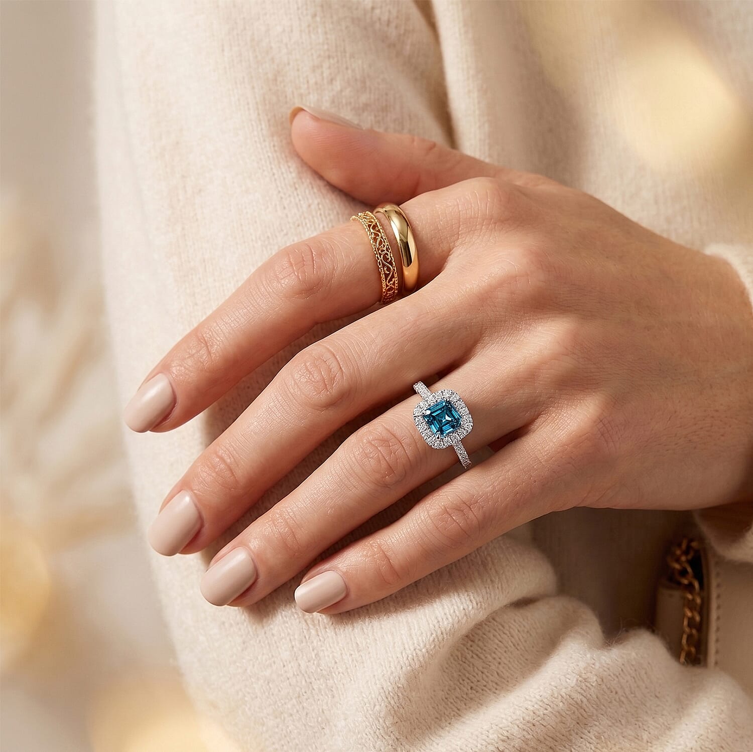 Luxuriant Asscher Cut Lab Grown Blue Diamond (IR) and Lab Grown Diamond VS 2.60 ctw Imperial Blue Ring in Rhodium Over Sterling Silver (Size 7.0)