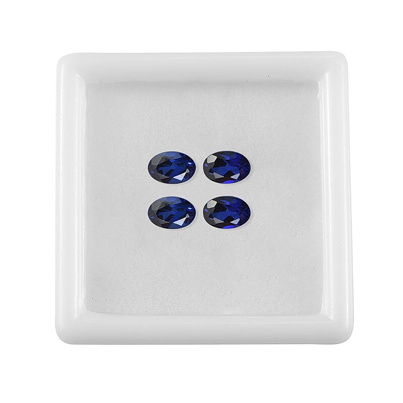 Lab Created Blue Sapphire Set of 4 (Ovl 6x4 mm) 2.28 ctw
