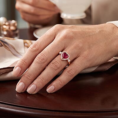 D'Joy Niassa Ruby (FF) and Moissanite Heart 2.35 ctw Passion's Embrace Ring in 18K Vermeil RG Over Sterling Silver (Size 5.0)
