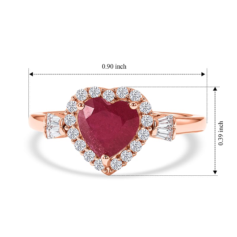 D'Joy Niassa Ruby (FF) and Moissanite 2.35 ctw Heart Ring in 18K Vermeil Rose Gold Over Sterling Silver (Size 5.0)