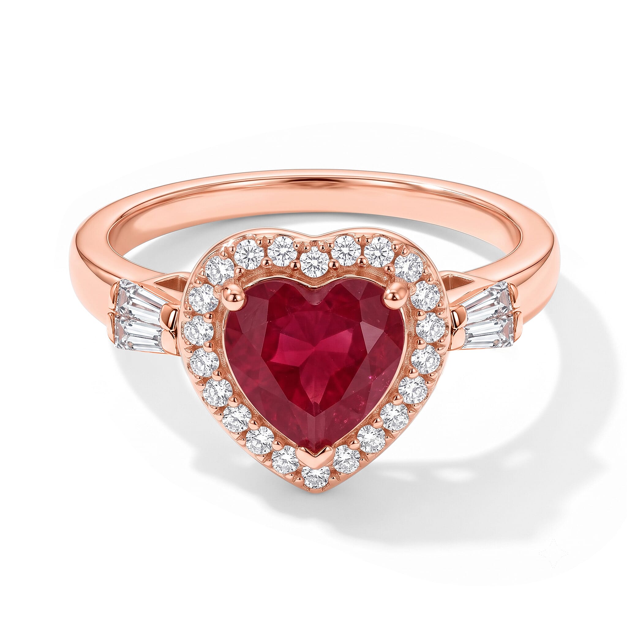 D'Joy Niassa Ruby (FF) and Moissanite Heart 2.35 ctw Passion's Embrace Ring in 18K Vermeil RG Over Sterling Silver (Size 6.0)