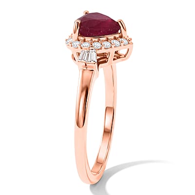 D'Joy Niassa Ruby (FF) and Moissanite Heart 2.35 ctw Passion's Embrace Ring in 18K Vermeil RG Over Sterling Silver (Size 7.0)