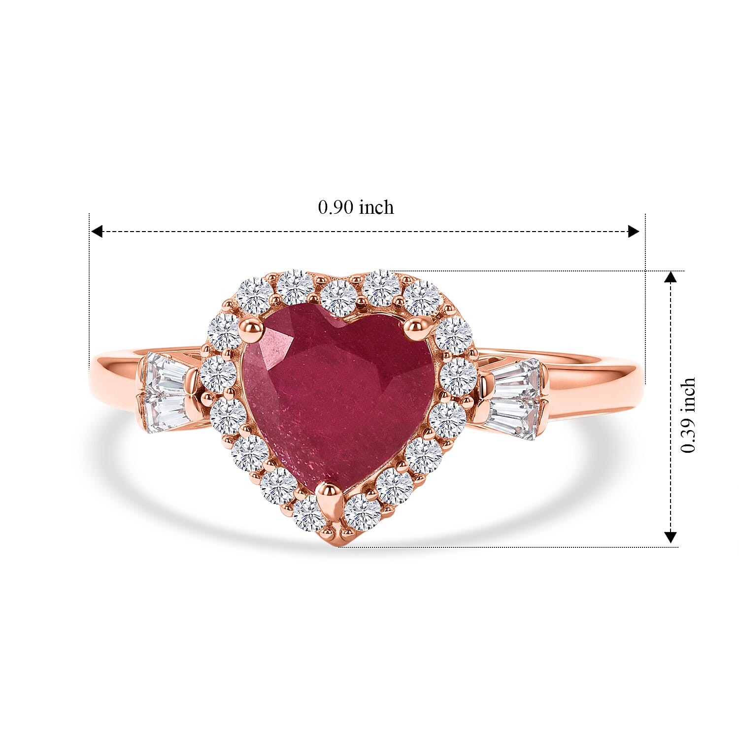 D'Joy Niassa Ruby (FF) and Moissanite Heart 2.35 ctw Passion's Embrace Ring in 18K Vermeil RG Over Sterling Silver (Size 7.0)