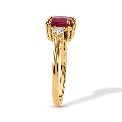 Asscher Cut Niassa Ruby (FF) and Luxuriant Lab Grown Diamond (G-H, SI) (0.20 cts) 2.50 ctw Scarlet Signature Ring in 18K Vermeil YG Over Sterling Silver (Size 5.0)