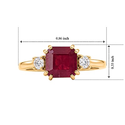 Asscher Cut Niassa Ruby (FF) and Luxuriant Lab Grown Diamond (G-H, SI) (0.20 cts) 2.50 ctw Scarlet Signature Ring in 18K Vermeil YG Over Sterling Silver (Size 5.0)