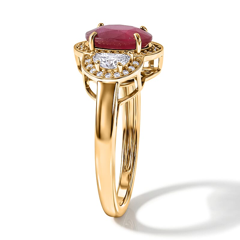 D'Joy Niassa Ruby (FF) and Moissanite 3.50 ctw Crown of Passion Ring in 18K Vermeil YG Over Sterling Silver (Size 5.0)