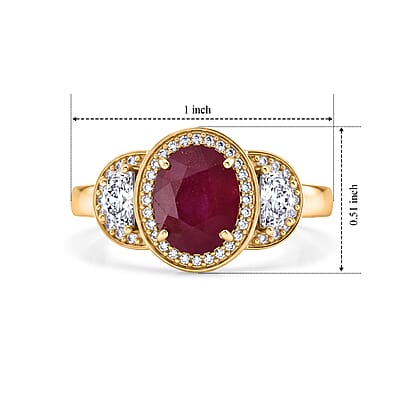 D'Joy Niassa Ruby (FF) and Moissanite 3.50 ctw Crown of Passion Ring in 18K Vermeil YG Over Sterling Silver (Size 5.0)