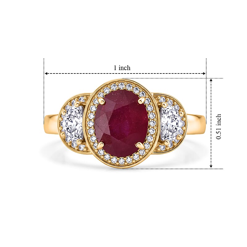D'Joy Niassa Ruby (FF) and Moissanite 3.50 ctw Crown of Passion Ring in 18K Vermeil YG Over Sterling Silver (Size 5.0)