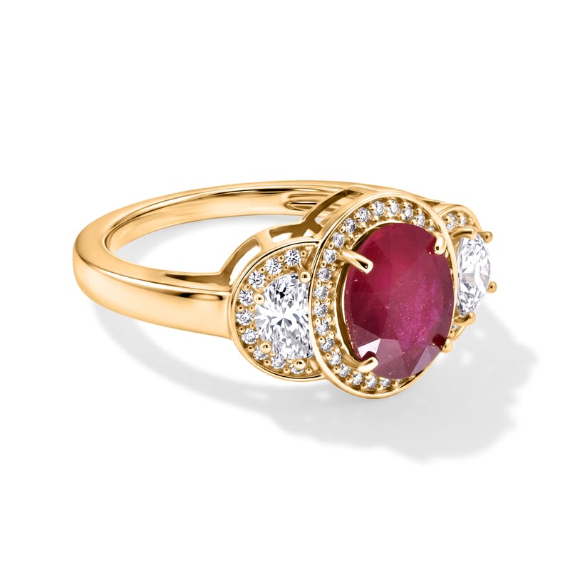 D'Joy Niassa Ruby (FF) and Moissanite 3.50 ctw Crown of Passion Ring in 18K Vermeil YG Over Sterling Silver (Size 6.0)
