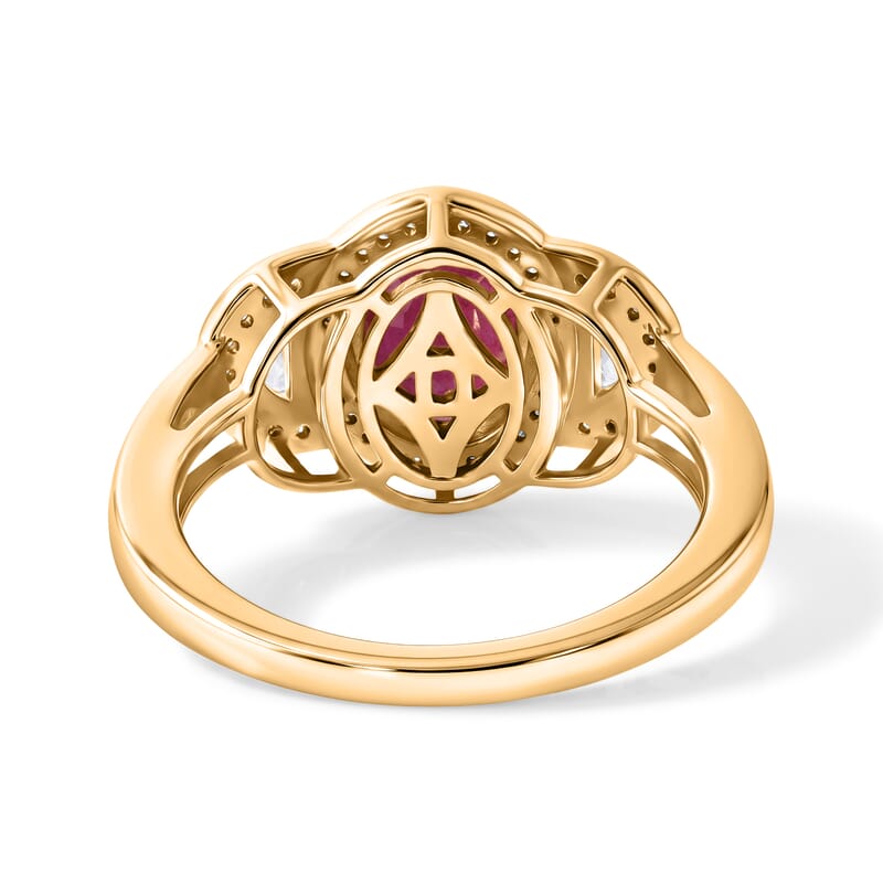 D'Joy Niassa Ruby (FF) and Moissanite 3.50 ctw Crown of Passion Ring in 18K Vermeil YG Over Sterling Silver (Size 6.0)