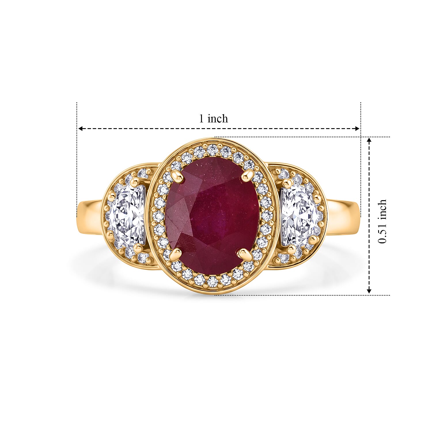 D'Joy Niassa Ruby (FF) and Moissanite 3.50 ctw Crown of Passion Ring in 18K Vermeil YG Over Sterling Silver (Size 6.0)