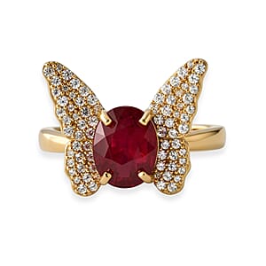GP Trionfo Collection Niassa Ruby (FF) and White Zircon 3.10 ctw Ring in 18K Vermeil Yellow Gold Over Sterling Silver (Size 10.0) (Ships in 8-10 Days)
