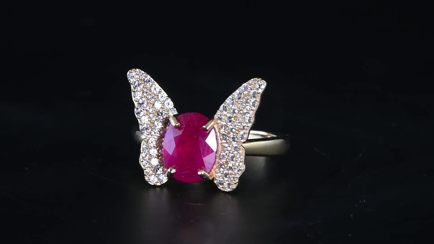 GP Trionfo Collection Niassa Ruby (FF), White Zircon Ring in 18K Vermeil YG Over Sterling Silver (Size 10.0) 3.10 ctw
