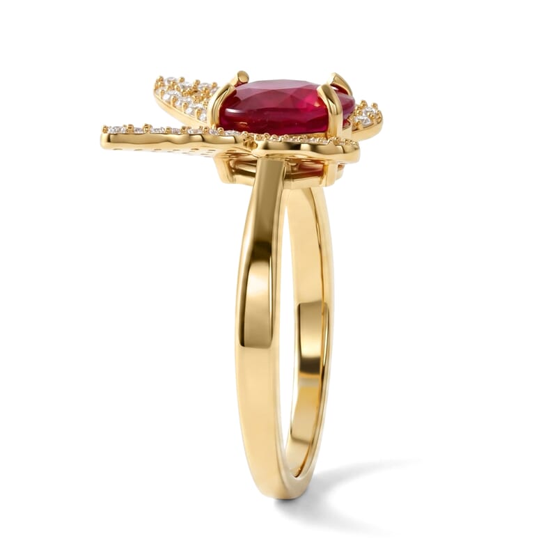 GP Trionfo Collection Niassa Ruby (FF) and White Zircon 3.10 ctw Butterfly Ring in 18K Vermeil Yellow Gold Over Sterling Silver (Size 6.0)