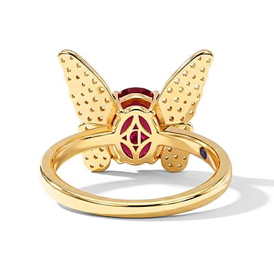 GP Trionfo Collection Niassa Ruby (FF) and White Zircon 3.10 ctw Butterfly Ring in 18K Vermeil Yellow Gold Over Sterling Silver (Size 6.0)