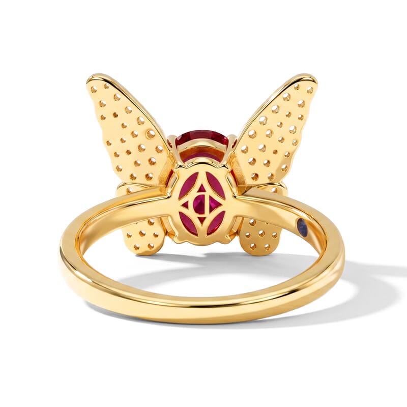 GP Trionfo Collection Niassa Ruby (FF) and White Zircon 3.10 ctw Butterfly Ring in 18K Vermeil Yellow Gold Over Sterling Silver (Size 6.0)