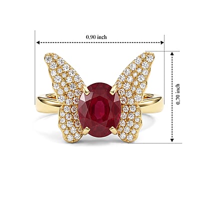 GP Trionfo Collection Niassa Ruby (FF) and White Zircon 3.10 ctw Butterfly Ring in 18K Vermeil Yellow Gold Over Sterling Silver (Size 6.0)
