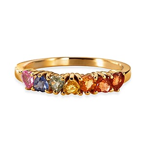 GP Amore Collection Premium Rainbow Sapphire 1.10 ctw Ring in 18K Vermeil Yellow Gold Over Sterling Silver (Size 5.0)