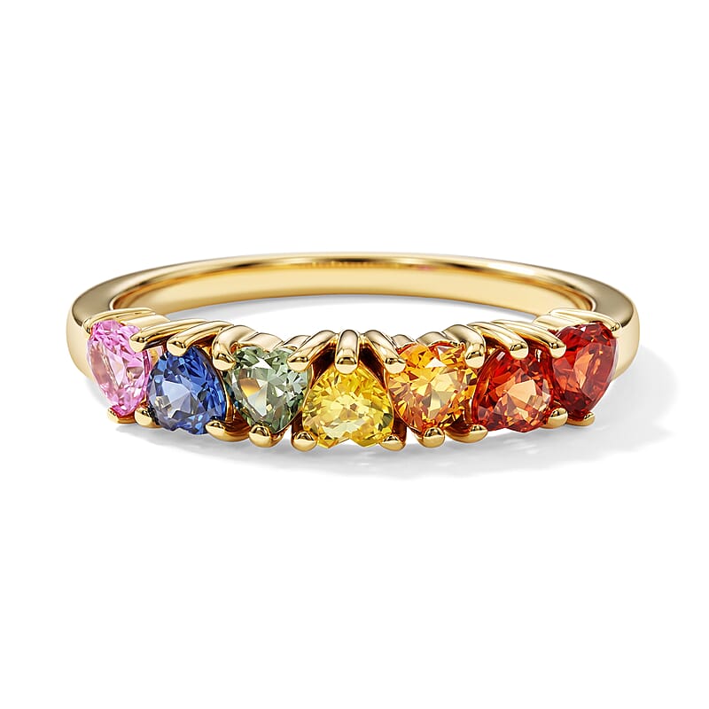 GP Amore Collection Premium Rainbow Sapphire 1.10 ctw Ring in 18K Vermeil Yellow Gold Over Sterling Silver (Size 6.0)