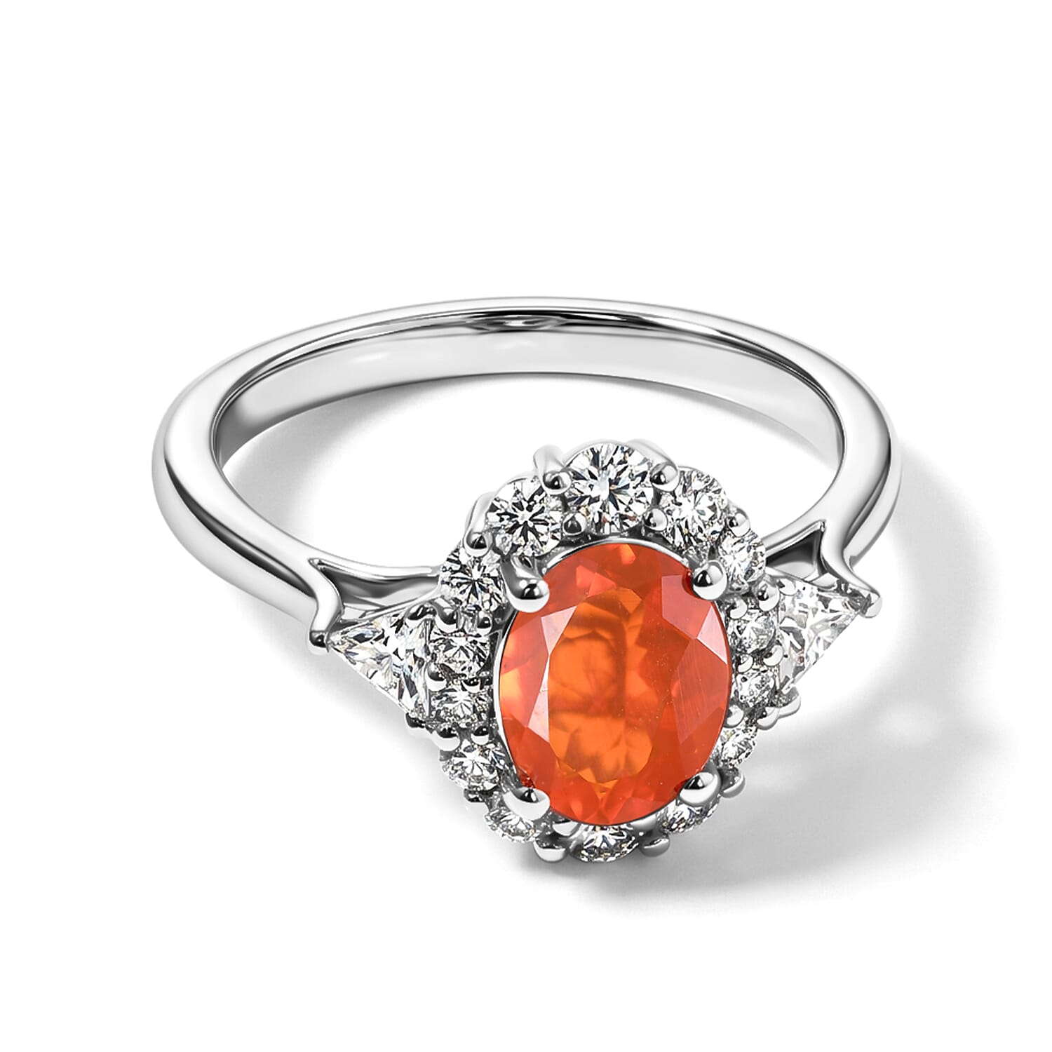 D'Joy Premium Crimson Fire Opal and Moissanite 1.35 ctw Ring in Rhodium Over Sterling Silver (Size 6.0)