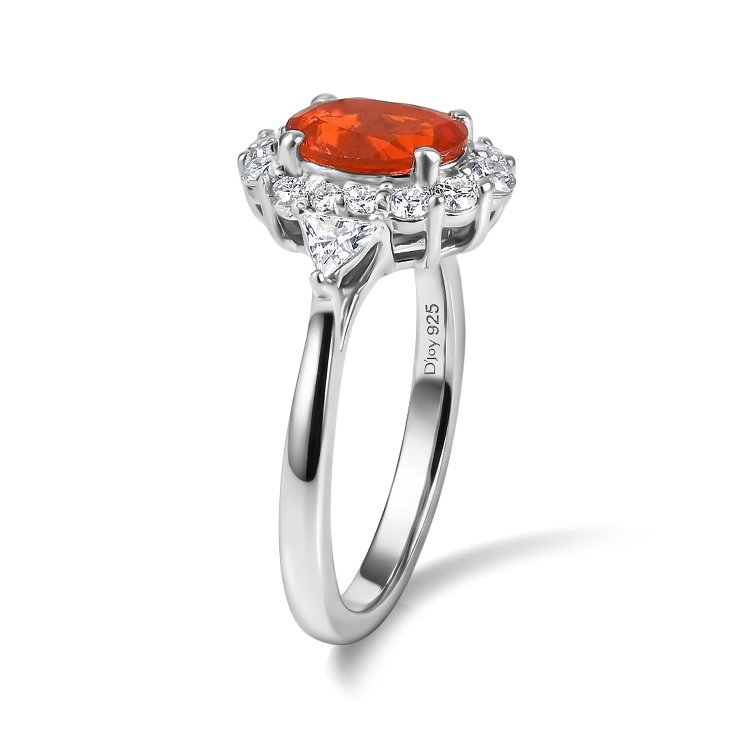 D'Joy Premium Crimson Fire Opal and Moissanite 1.35 ctw Ring in Rhodium Over Sterling Silver (Size 6.0)
