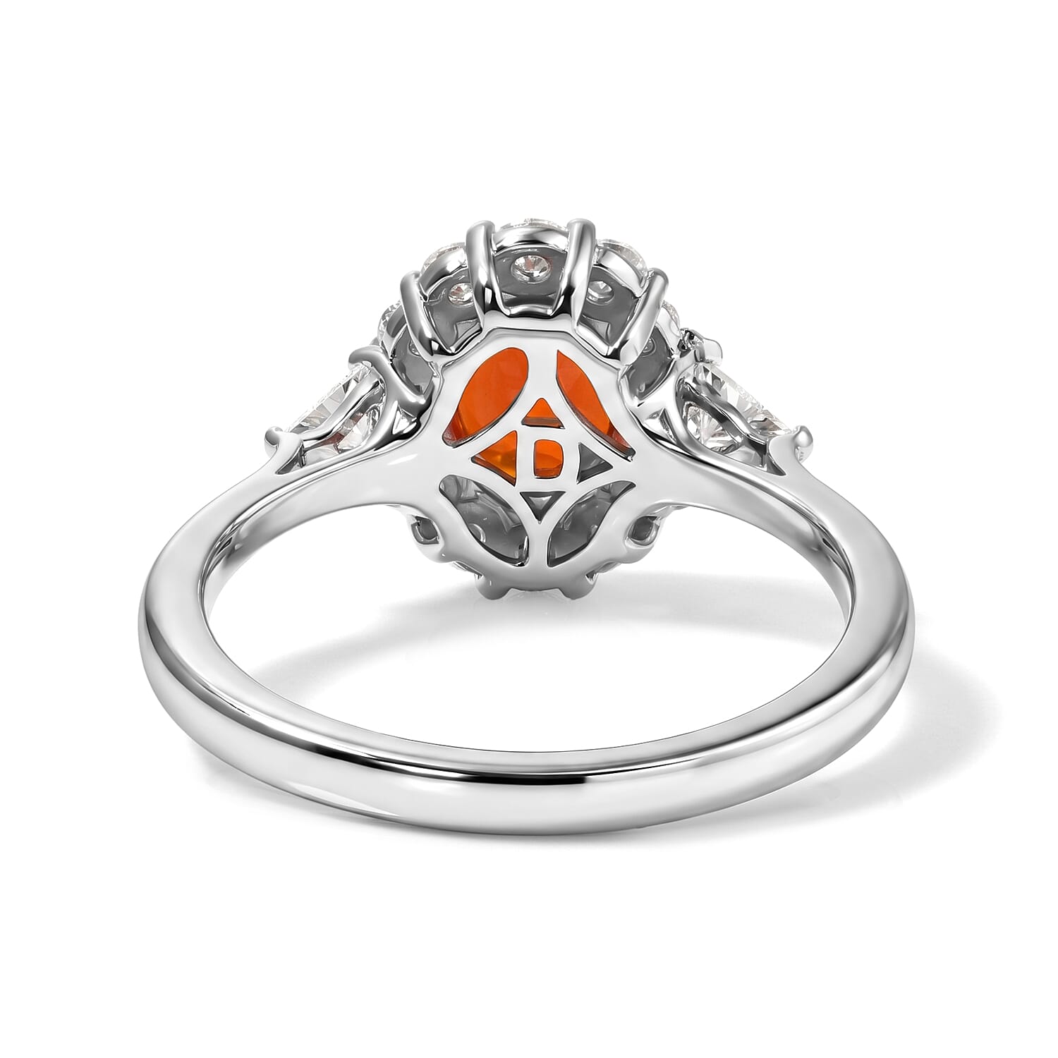 D'Joy Premium Crimson Fire Opal and Moissanite 1.35 ctw Ring in Rhodium Over Sterling Silver (Size 6.0)
