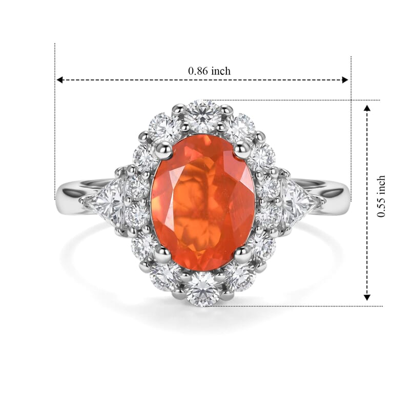 D'Joy Premium Crimson Fire Opal and Moissanite 1.35 ctw Ring in Rhodium Over Sterling Silver (Size 6.0)