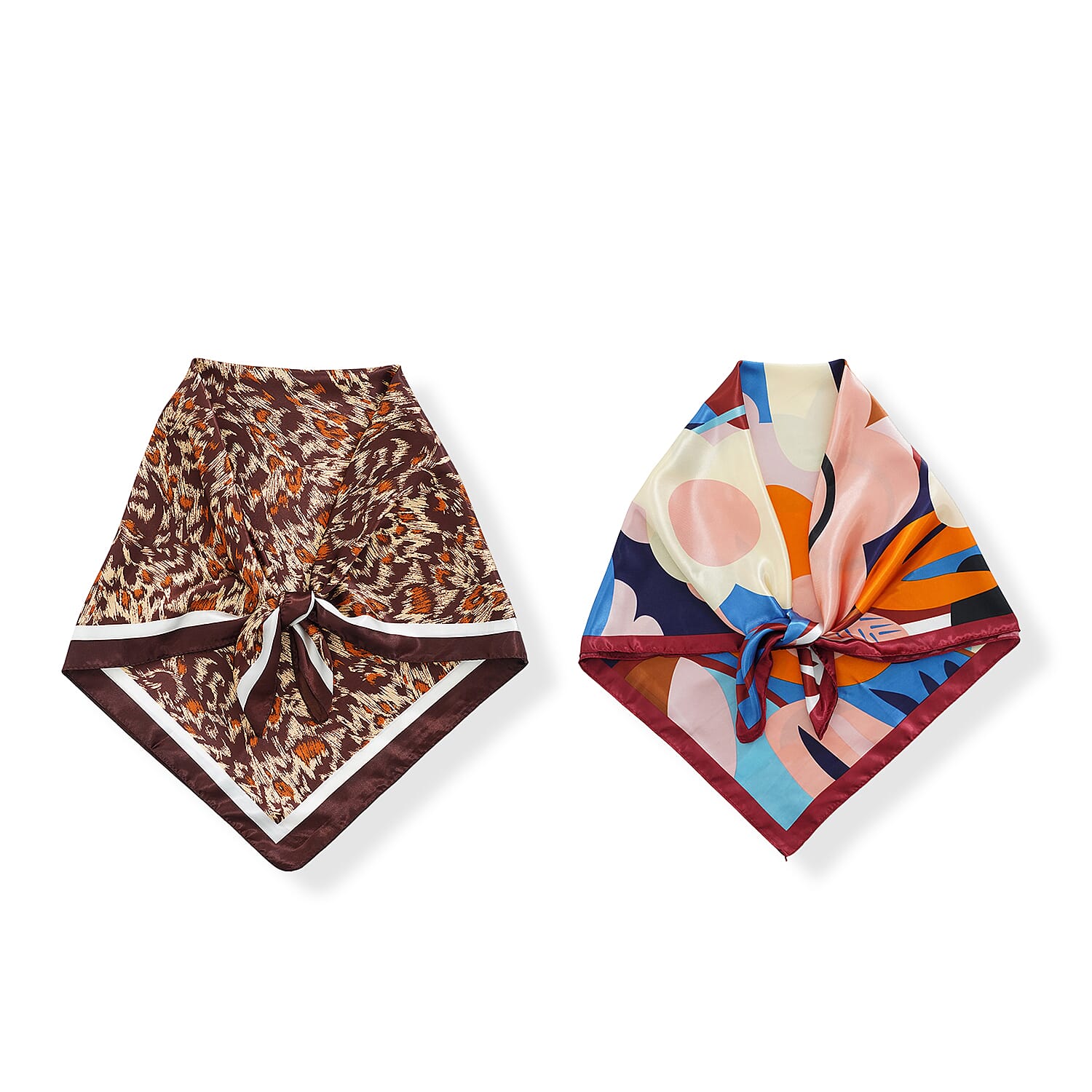 La Marey Brown Set of 2 Scarves to Convertible Handbag with Faux Leather Strap and Bottom