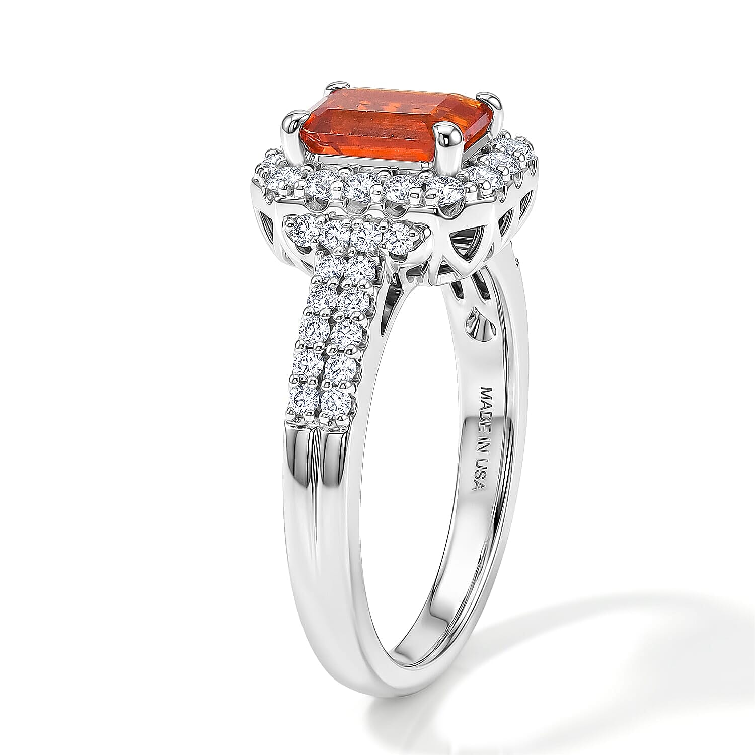 D'Joy Premium Mexican Cherry Fire Opal and Moissanite 1.15 ctw Ring in Rhodium Over Sterling Silver (Size 10.0)
