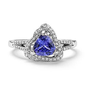 GP Celestial Dream Collection Premium Tanzanite and White Zircon 1.70 ctw Ring in Rhodium Over Sterling Silver (Size 10.0)
