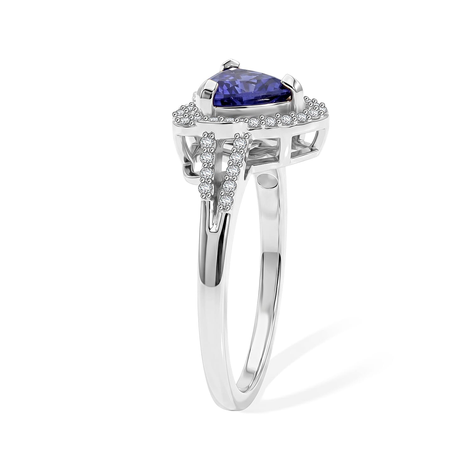 GP Celestial Dream Collection Premium Tanzanite and White Zircon 1.70 ctw Ring in Rhodium Over Sterling Silver (Size 6.0)