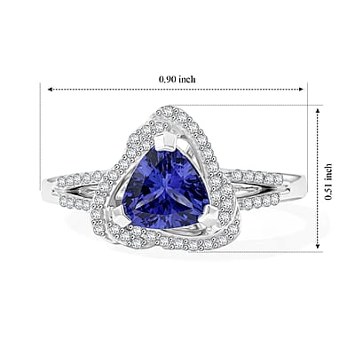 GP Celestial Dream Collection Premium Tanzanite and White Zircon 1.70 ctw Ring in Rhodium Over Sterling Silver (Size 6.0)
