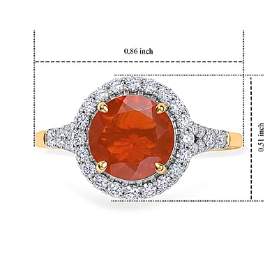 Certified and Appraised AAA Mexican Cherry Fire Opal and Luxuriant Lab Grown Diamond G-H SI 1.70 ctw Ring in 10K Yellow Gold (Size 5.0)