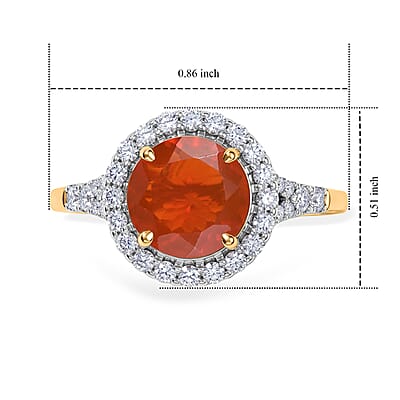 Certified and Appraised AAA Mexican Cherry Fire Opal and Luxuriant Lab Grown Diamond G-H SI 1.70 ctw Ring in 10K Yellow Gold (Size 6.0)