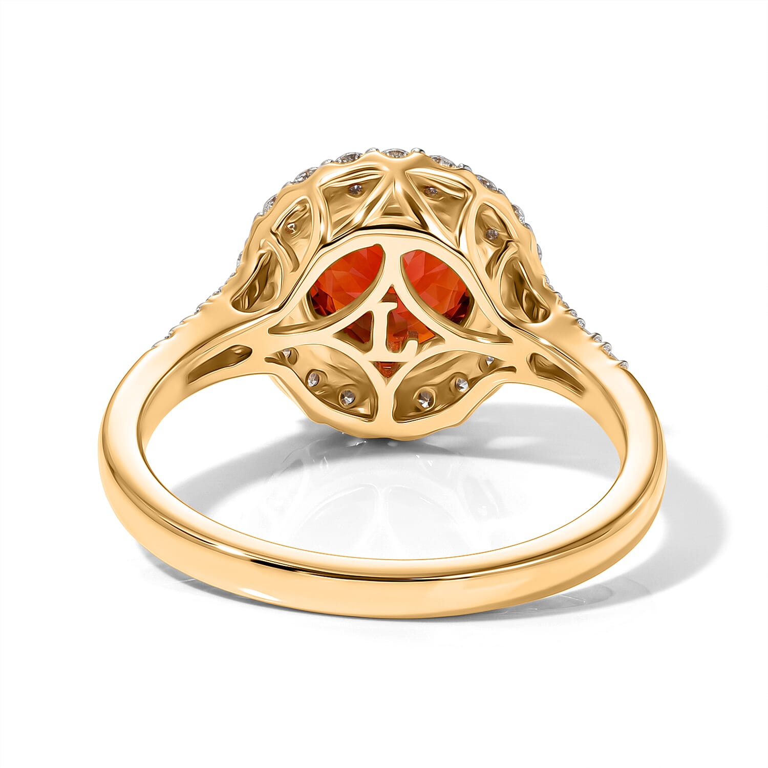 Certified and Appraised AAA Mexican Cherry Fire Opal and Luxuriant Lab Grown Diamond G-H SI 1.70 ctw Ring in 10K Yellow Gold (Size 7.0)