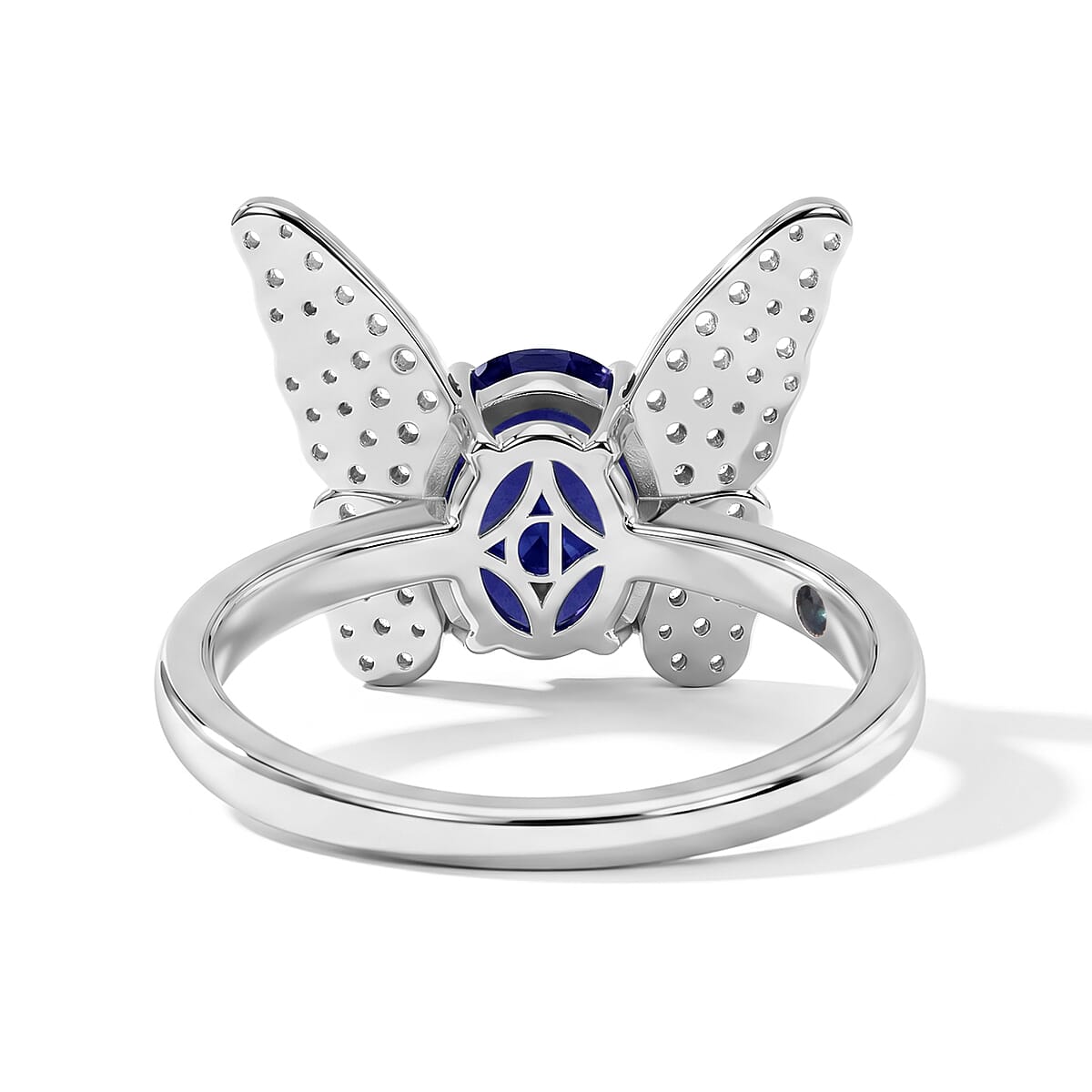 GP Trionfo Collection Masoala Sapphire (D) and White Zircon 3.10 ctw Butterfly Ring in Rhodium Over Sterling Silver (Size 8.0) image number 4