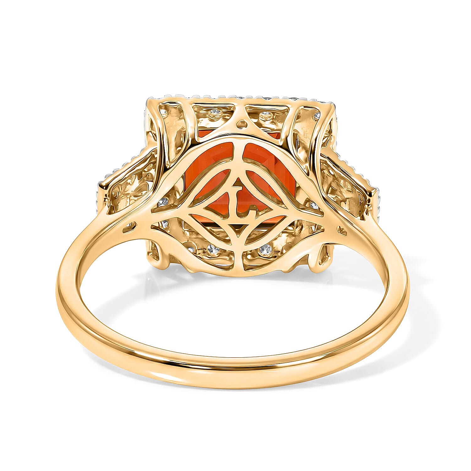 Certified & Appraised AAA Mexican Cherry Fire Opal and Luxuriant Lab Grown Diamond G-H SI 2.10 ctw Ring in 10K Yellow Gold (Size  5.0)