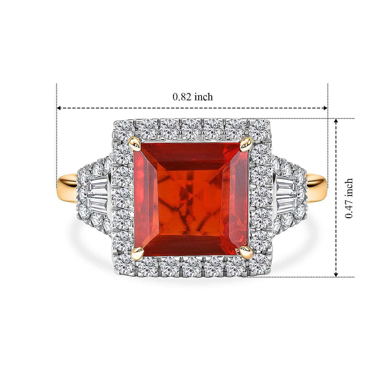 Certified & Appraised AAA Mexican Cherry Fire Opal and Luxuriant Lab Grown Diamond G-H SI 2.10 ctw Ring in 10K Yellow Gold (Size  5.0)