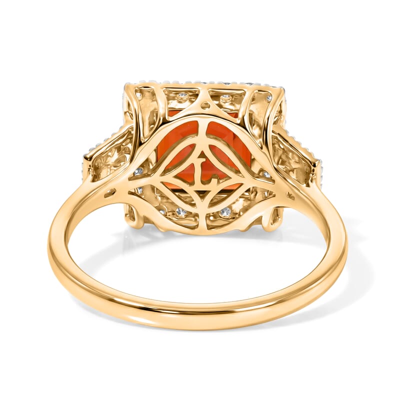 Certified & Appraised AAA Crimson Fire Opal and Luxuriant Lab Grown Diamond G-H SI 2.10 ctw Ring in 10K Yellow Gold (Size  6.0)